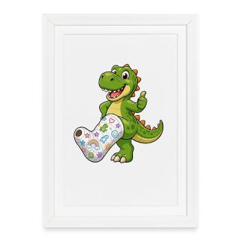 Cheerful dinosaur with plaster - Framed poster (27 × 37 cm) - white - Front