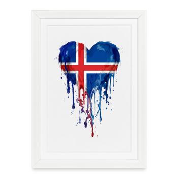Peinture à l’aquarelle du drapeau nordique du cœur nordique islandais - Affiche encadrée (27 × 37 cm) - blanc - Devant