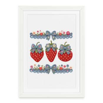 Crochet fraise cottagecore - Affiche encadrée (27 × 37 cm) - blanc - Devant