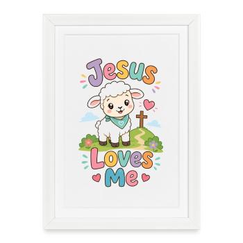 Le dessin animé de Jesus Lamb Love Me - Affiche encadrée (27 × 37 cm) - blanc - Devant