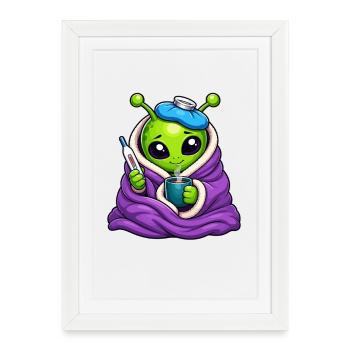 Alien câlin Froid Douillet - Affiche encadrée (27 × 37 cm) - blanc - Devant