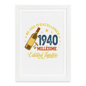 86 Ans Millésime 1940 Anniversaire Vin Rétro - Affiche encadrée (27 × 37 cm) - blanc - Devant