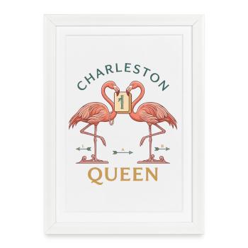 Mahjong Charleston Queen Flamingo - Framed poster (27 × 37 cm) - white - Front