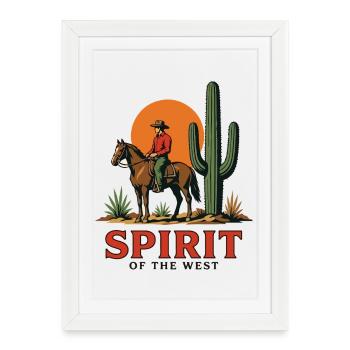 Esprit de l'Ouest Cowboy Crépuscule - Affiche encadrée (27 × 37 cm) - blanc - Devant