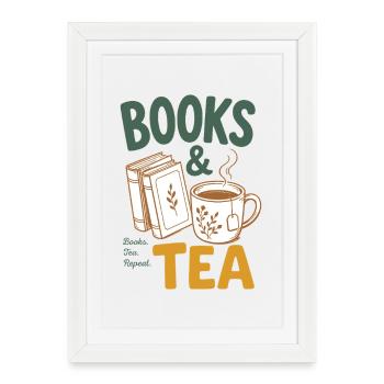 Books And Tea - Books & Tea Fans, Bookworm Reading - Framed poster (27 × 37 cm) - white - Front