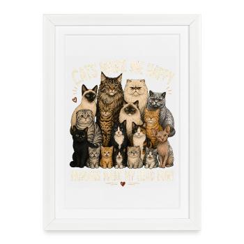 Cats Gather: Feline Crew Cheer - Framed poster (27 × 37 cm) - white - Front