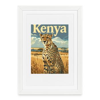 Aventure de safari au Kenya Savane de guépard Nature - Affiche encadrée (27 × 37 cm) - blanc - Devant