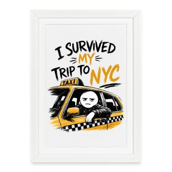 Taxi New York City Jaune Humour NYC Meme - Affiche encadrée (27 × 37 cm) - blanc - Devant
