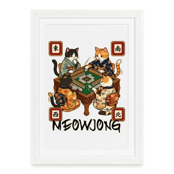 Meowjong Cute Cat Mahjong Game Social Club - Framed poster (27 × 37 cm) - white - Front
