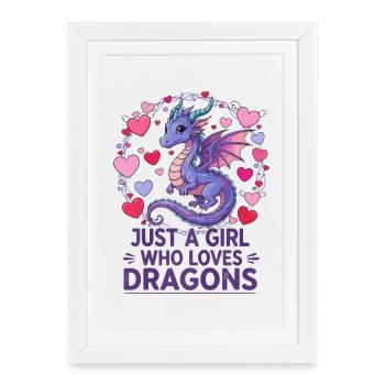Dragon Love: Girl Loves Dragon - Framed poster (27 × 37 cm) - white - Front