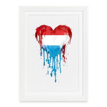 Chute du drapeau du cœur du Luxembourg BleurougeBlancblanc - Affiche encadrée (27 × 37 cm) - blanc - Devant