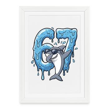 67 Dabbing Hai Six Seven Meme Brainrot Kids Young - Affiche encadrée (27 × 37 cm) - blanc - Devant