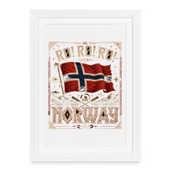 Roule roule Drapeau viking de Norvège - Affiche encadrée (27 × 37 cm) - blanc - Devant