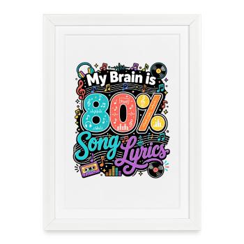 Mon cerveau est composé à 80 % de paroles de chansons et d’amoureux de la musique - Affiche encadrée (27 × 37 cm) - blanc - Devant