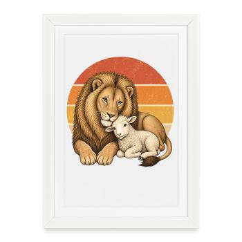 lion et agneau - Affiche encadrée (27 × 37 cm) - blanc - Devant