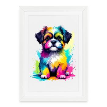 Colorful Shih Tzu Puppy Color Explosion - Framed poster (27 × 37 cm) - white - Front