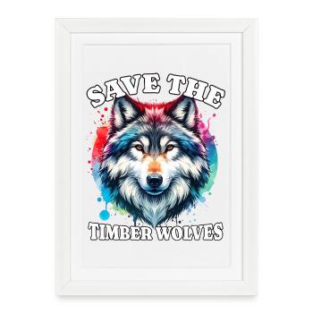 Loup gris sauve le Loup des bois - Affiche encadrée (27 × 37 cm) - blanc - Devant