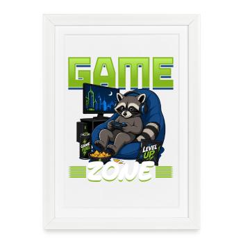 Jeu vidéo Gamer Gaming Raccoon - Affiche encadrée (27 × 37 cm) - blanc - Devant