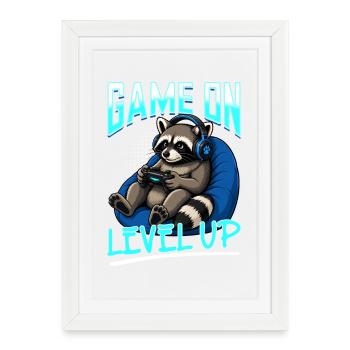 Jeu vidéo Gamer Gaming Raccoon - Affiche encadrée (27 × 37 cm) - blanc - Devant