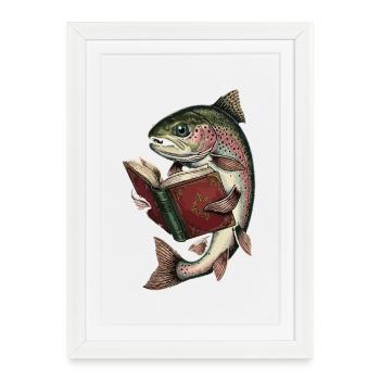 Bookfish Vintage Illustration - Affiche encadrée (27 × 37 cm) - blanc - Devant
