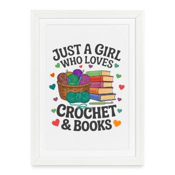 Girl and woman who loves crochet and books - Framed poster (27 × 37 cm) - white - Front