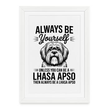 Lhasa Apso Drôle, Cadeau Lhasa Apso - Affiche encadrée (27 × 37 cm) - blanc - Devant