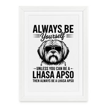 Lhasa Apso Drôle, Cadeau Lhasa Apso - Affiche encadrée (27 × 37 cm) - blanc - Devant