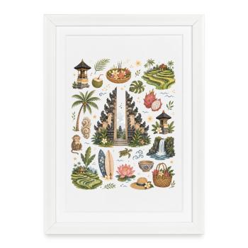 Bali | Temples, tropiques et soif de voyage - Affiche encadrée (27 × 37 cm) - blanc - Devant