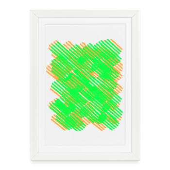 Neon Green-Orange Line Pattern - Framed poster (27 × 37 cm) - white - Front