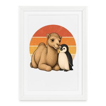 Chameau et manchot - Affiche encadrée (27 × 37 cm) - blanc - Devant