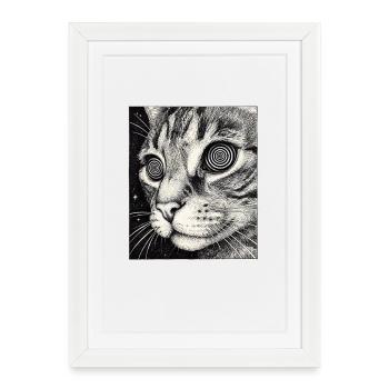 Regard hypnotique de chat dans l’espace - Affiche encadrée (27 × 37 cm) - blanc - Devant