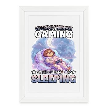 Mode veille du week-end Gaming Sloth - Affiche encadrée (27 × 37 cm) - blanc - Devant