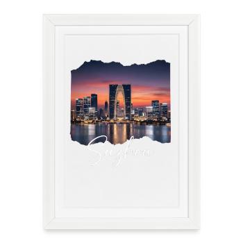 Suzhou Skyline Sunset Script - Affiche encadrée (27 × 37 cm) - blanc - Devant