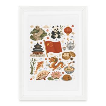 China | Wall, Panda & Tea Culture - Framed poster (27 × 37 cm) - white - Front