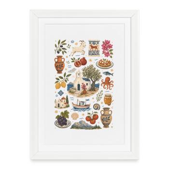 Crète | Olives, mer et culture insulaire - Affiche encadrée (27 × 37 cm) - blanc - Devant
