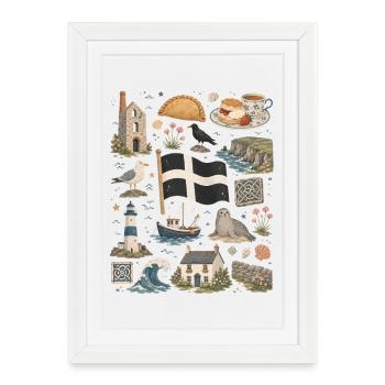 Cornouailles | Falaises, côte et mal de mer - Affiche encadrée (27 × 37 cm) - blanc - Devant