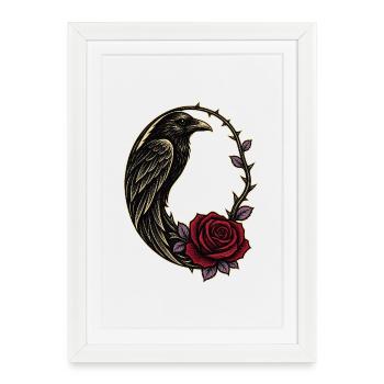 Gothic Raven Rose Thorn Crescent - Framed poster (27 × 37 cm) - white - Front