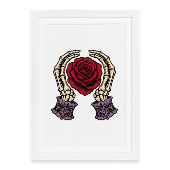Tatouage gothique de la squelette Mains Rose Rouge - Affiche encadrée (27 × 37 cm) - blanc - Devant