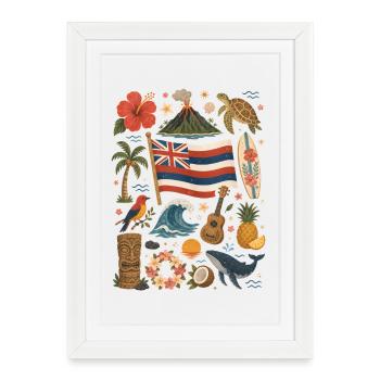 Hawaï | Aloha, surf et bonheur insulaire - Affiche encadrée (27 × 37 cm) - blanc - Devant