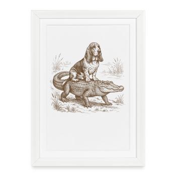 Race de chien Basset Hound drôle drôle, race d’alligator - Affiche encadrée (27 × 37 cm) - blanc - Devant