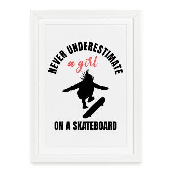 Pouvoir féminin skateur - Affiche encadrée (27 × 37 cm) - blanc - Devant