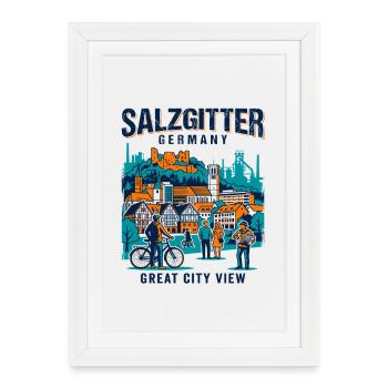 Salzgitter, Allemagne, Grande vue urbaine - Affiche encadrée (27 × 37 cm) - blanc - Devant