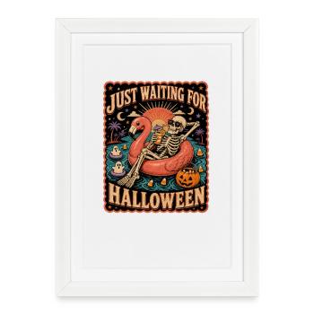 Juste en attente du flamant squelette d’Halloween - Affiche encadrée (27 × 37 cm) - blanc - Devant