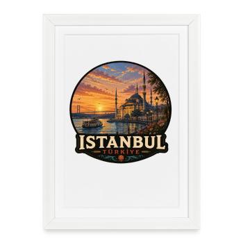 Istanbul Bosporus Sonnenuntergang Urlaub - Gerahmtes Poster (27 × 37 cm) - Weiß - Vorne