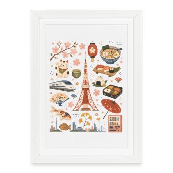 Tokyo | Sakura, Ramen & Grande Ville - Affiche encadrée (27 × 37 cm) - blanc - Devant