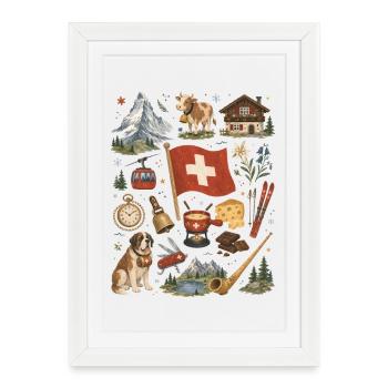 Switzerland | Alps, cheese & hut romance - Framed poster (27 × 37 cm) - white - Front