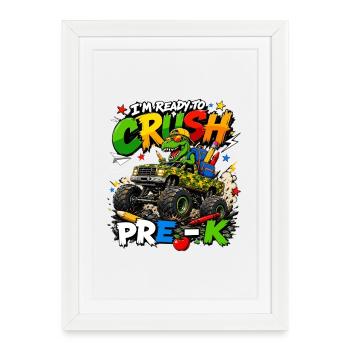 Maternelle de Monster Truck T-Rex - Affiche encadrée (27 × 37 cm) - blanc - Devant