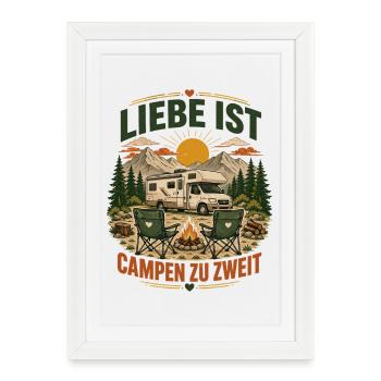 Liebe ist Campen zu zweit – Wohnmobil Paar - Gerahmtes Poster (27 × 37 cm) - Weiß - Vorne