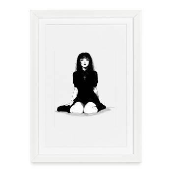 Illustration de la jeune fille gothique en robe noire - Affiche encadrée (27 × 37 cm) - blanc - Devant