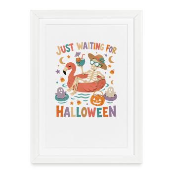 Juste en attente du flamant squelette d’Halloween - Affiche encadrée (27 × 37 cm) - blanc - Devant
